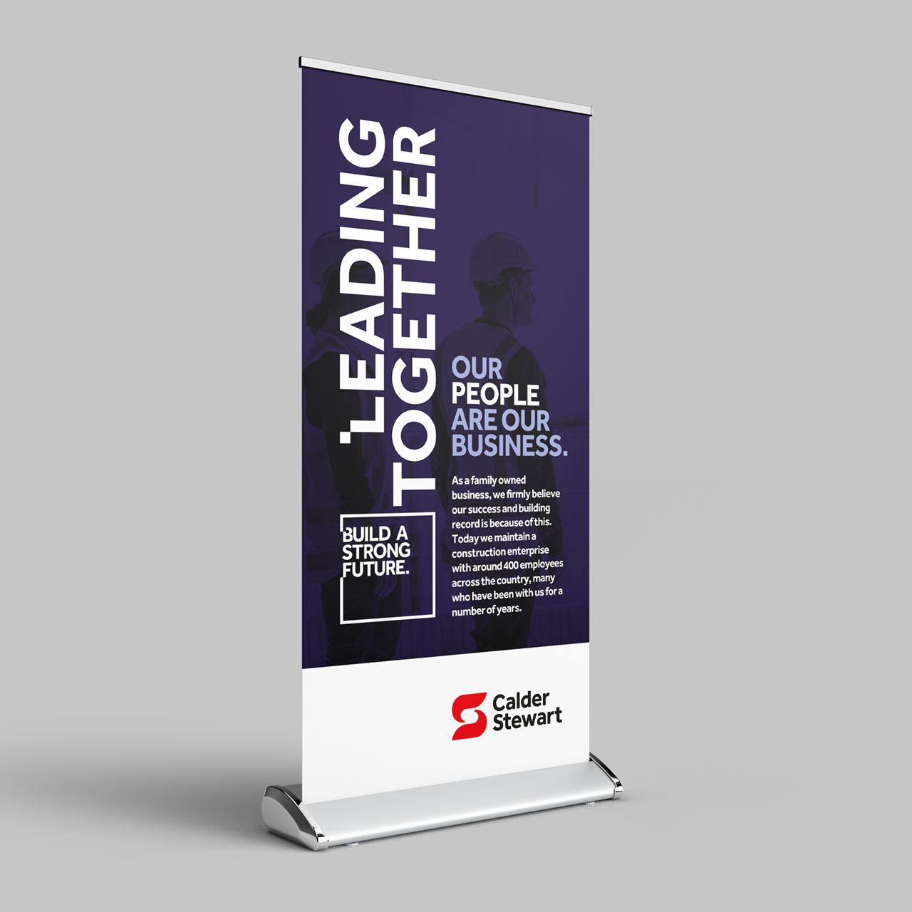 logo-brand-design-leading-together-calder-stewart-roller-banner-blue