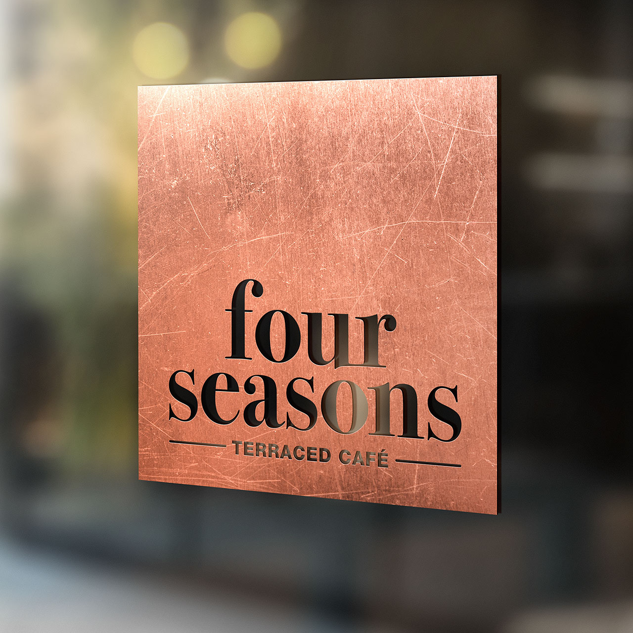 logo-brand-design-four-seasons-cafe-hayes-window-sign-copper-metallic-block