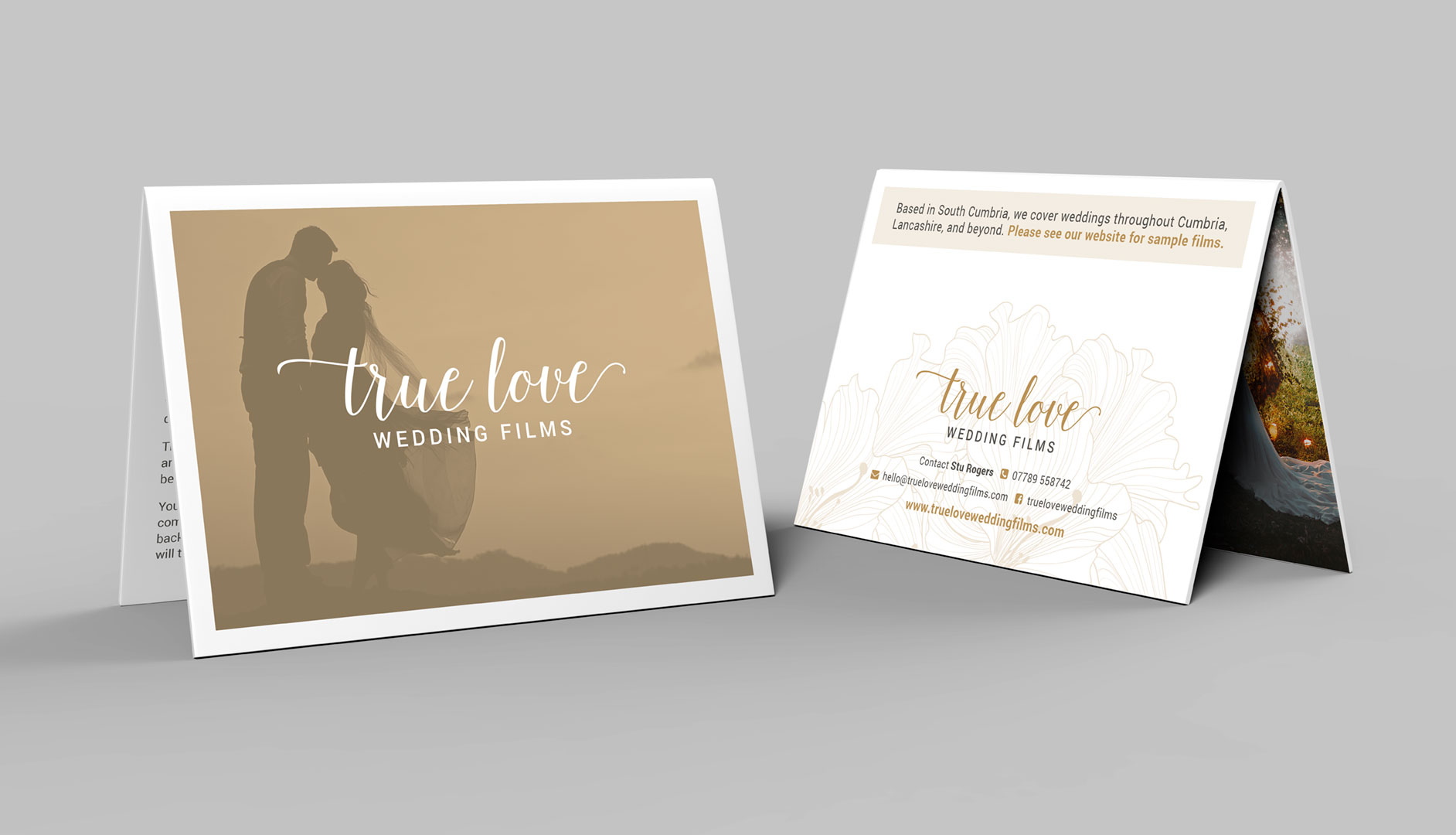 logo-brand-display-design-true-love-wedding-films-tent-card-table-top-giveaway